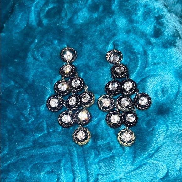 Jewelry - Elegant Silver and Black Crystal Earrings